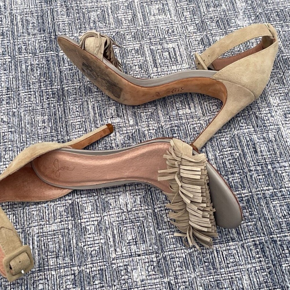 Joie Women Heels Leather Suede Upper Fringe Pump Shoes Size 38.5 - Picture 8 of 12